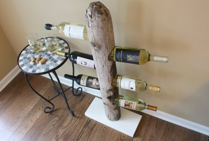DIY wine rack made of driftwood